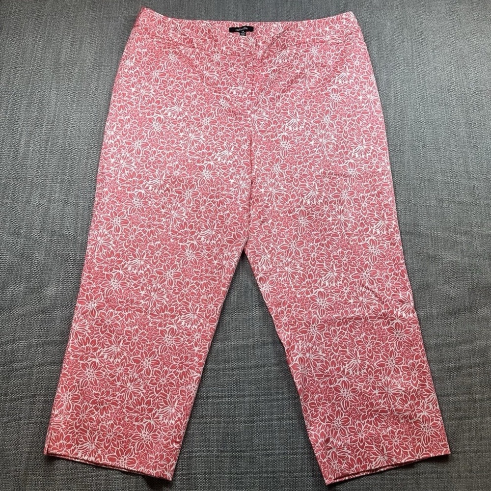 Rafaella Women's Size 14 Pink Floral Chino Pants Casual Stretch Flat Front